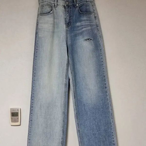 [BUNJANG] Two-tone Unbalanced Wide Denim Pants / 새상품) 언발란스 투톤 와이드데님