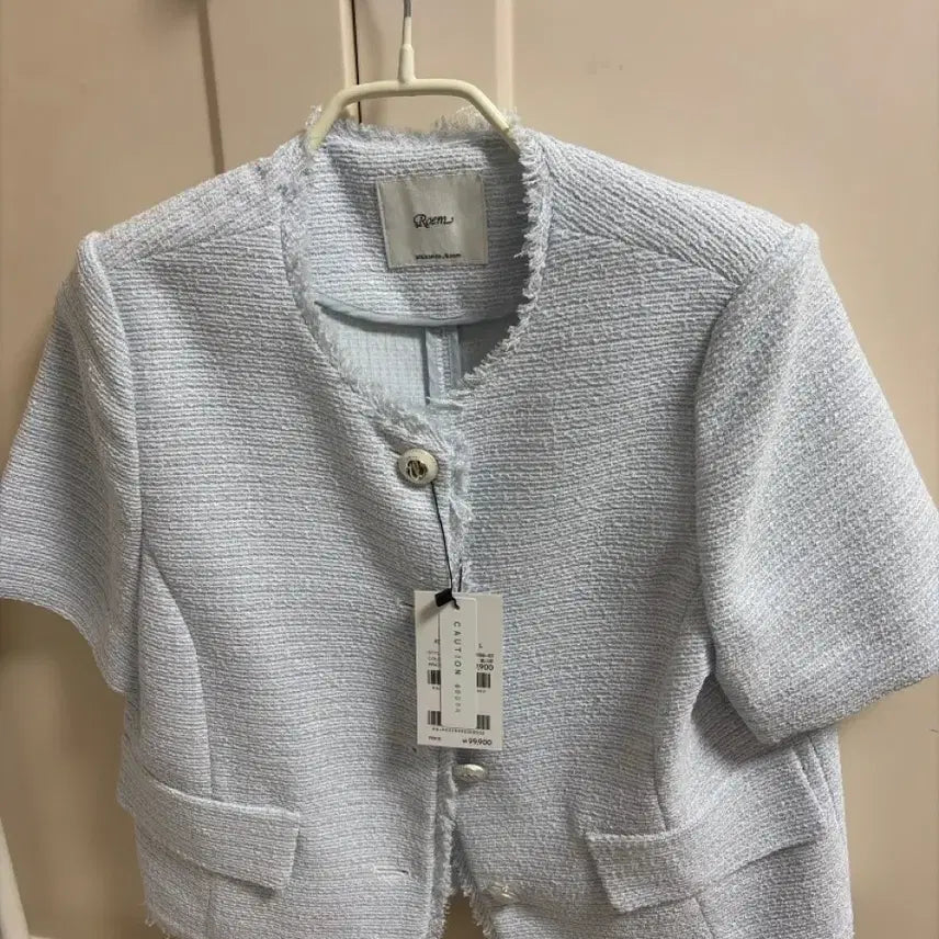 [BUNJANG] ROEM Sky Blue Short Sleeve Tweed Jacket / 로엠 하늘색 반팔 트위드 자켓