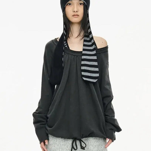 [BUNJANG] CERRIC Round Hem String Top - Charcoal / CERRIC Round Hem String Top Charcoal