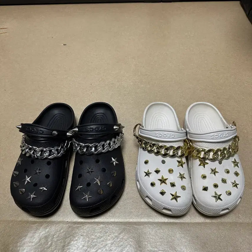 [BUNJANG] Crocs Clog Chain Embellished Shoes Set (Size 265-270) / 크록스 2종 체인 장식 265~270