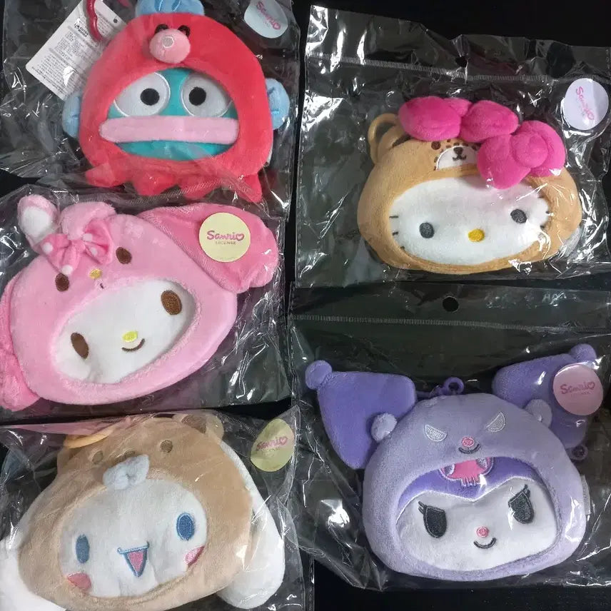 [BUNJANG] Sanrio Original Character Face Pouch Coin Purse with Keychain / 정품 산리오 얼굴 파우치 동전지갑 키링 키티 마이멜로디 시나모롤 한교동