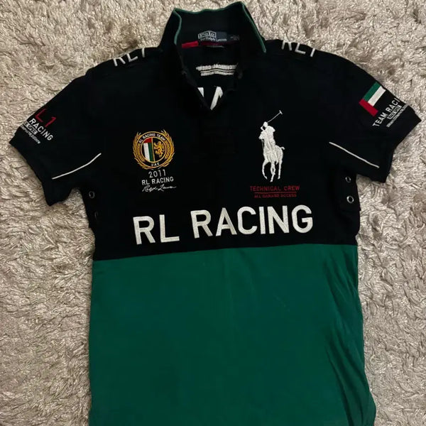 [BUNJANG] Polo Ralph Lauren RL Racing Short Sleeve Polo Shirt / 폴로 랄프로렌 RL 레이싱 반팔 카라티 블랙 그린
