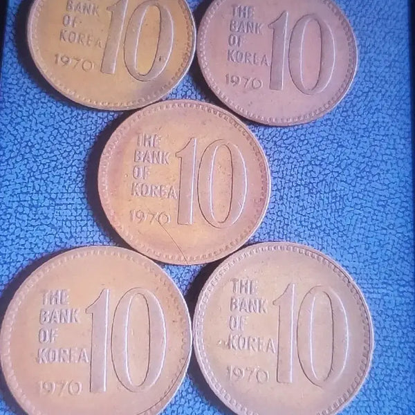 [BUNJANG] South Korean Bank 10 Won Coin 1970 Batch (5 pcs) / 한국은행 10원화 동전 1970년 5개 적동색 입니다