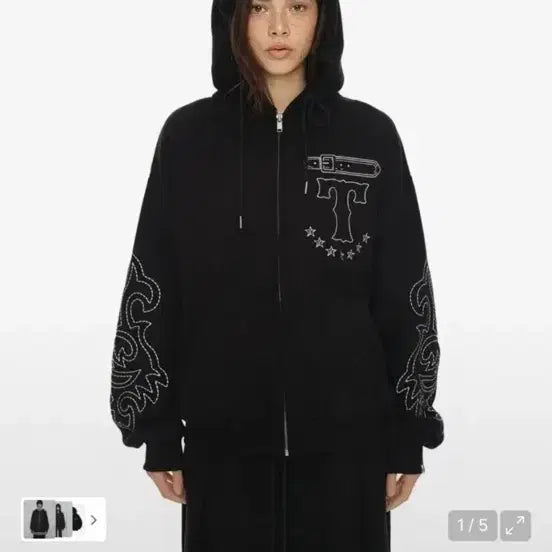 [BUNJANG] Too Much Tax Western Stitch Zip-Up Hoodie Black / 투머치택스 웨스턴 스티치 집업 후디 블랙