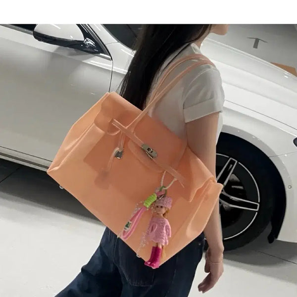 [BUNJANG] Jelly Birkin Bag (with Lock and Key) Apricot Coral / 미개봉 새상품 젤리버킨백 (열쇠 자물쇠포함) 살구코랄