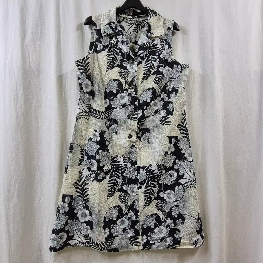 [BUNJANG] Vintage Floral Sleeveless Shirt Dress / 일본 구제 빈티지 민소매 플로럴 셔츠 원피스