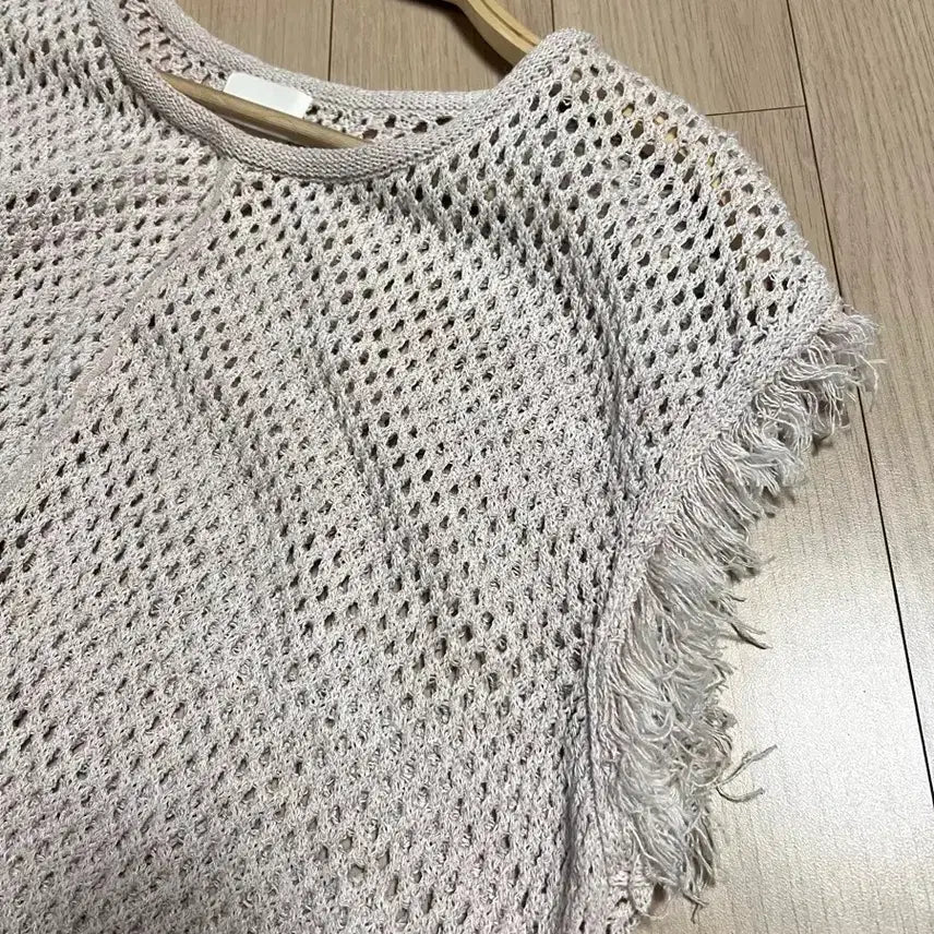 [BUNJANG] KUHO Linen Crochet Punching Knit Vest / 구호 린넨 크로셰 펀칭 니트 조끼 KUHO 베스트 민소매 나시 메쉬 핑크