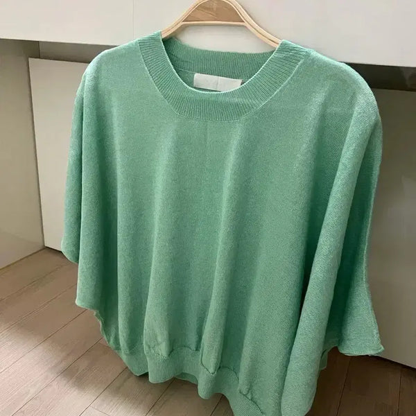 [BUNJANG] Floaty Linen Summer Cape Knit Top Mint Green Short Sleeve Blouse / 플로티 FLOATY 린넨 썸머 케이프 니트 민트 반팔 여름 쿨 초록 그린 블라우스