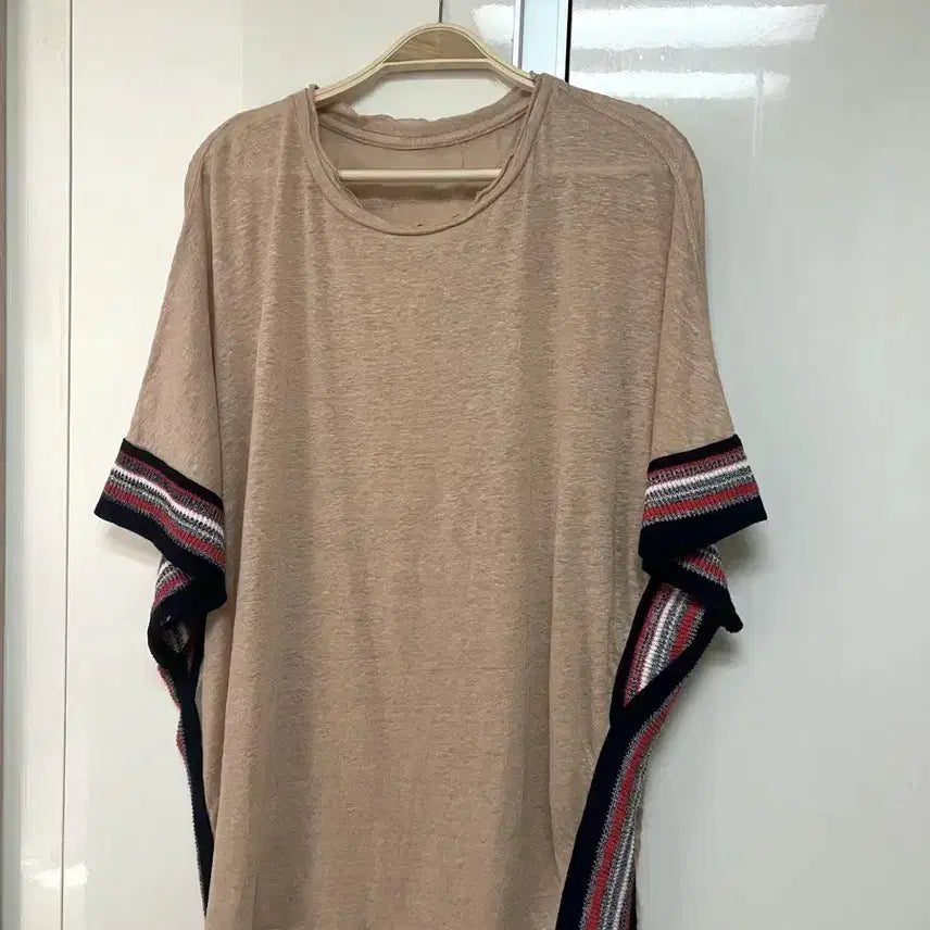 [BUNJANG] SYSTEM 100% Linen Cape Knit Summer Blouse / 한섬 시스템 린넨100% 썸머 케이프 니트 SYSTEM 블라우스 여름 판초 배색 롱티셔츠