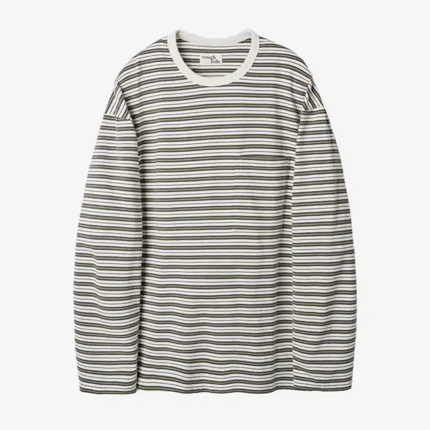 [BUNJANG] Rough Side Stripe Long Sleeve Olive / 러프사이드 스트라이프 롱슬리브 올리브