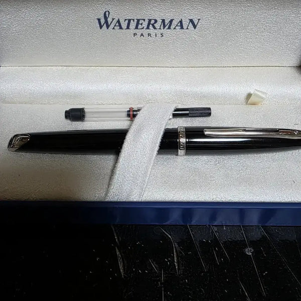 [BUNJANG] Waterman Carene Black 18k 750 Fountain Pen with 8 Black Cartridges / 워터맨 까렌 블랙 18k 750 F & 블랙 카드리지8개