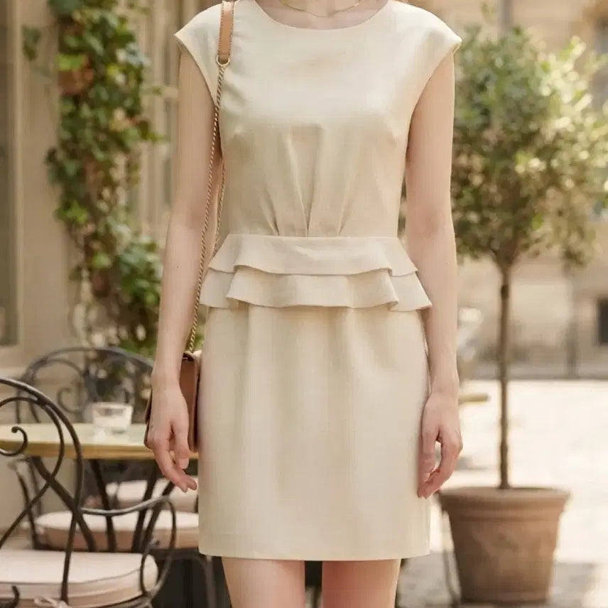 [BUNJANG] Ivory Frill Mini Dress (Size 44-55) / 세탁한 새옷 아이보리 프릴 미니원피스 44-55사이즈 하객룩 격식룩