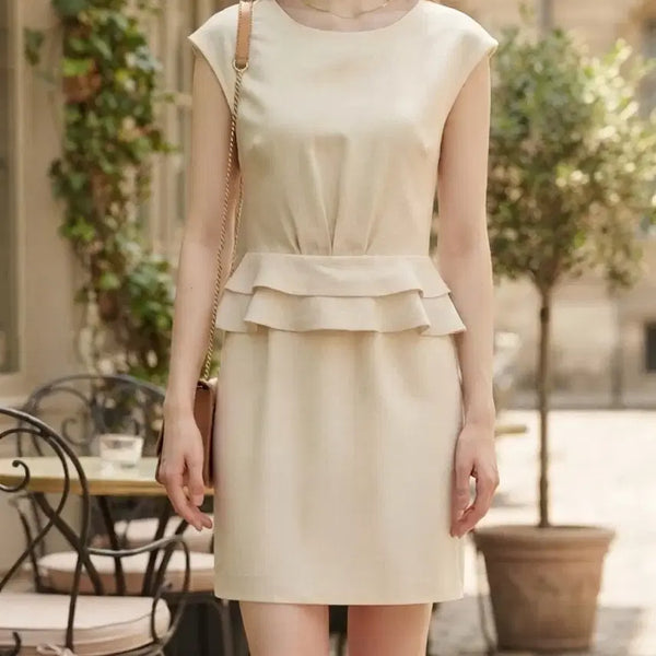 [BUNJANG] Ivory Frill Mini Dress (Size 44-55) / 세탁한 새옷 아이보리 프릴 미니원피스 44-55사이즈 하객룩 격식룩