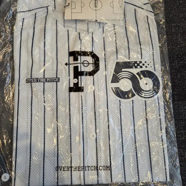 [BUNJANG] Over the Peach Striped Jersey White Navy L / 오버더피치 져지 화이트 네이비 스트라이프