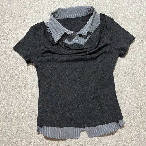 [BUNJANG] Binary One Recen Layered Shirt T-shirt / 지그재그 바이너리원 레센 레이어드 셔츠 티셔츠