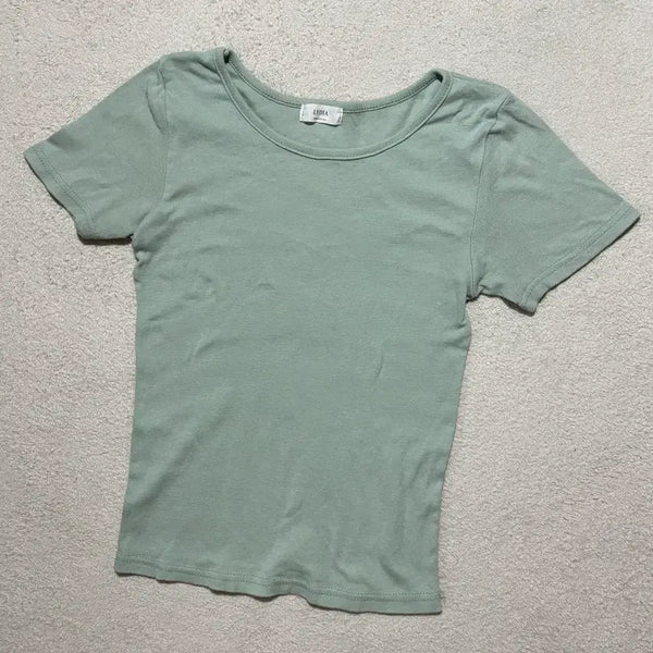 [BUNJANG] Mint U-Neck Short Sleeve T-Shirt / 보세 민트 유넥 반팔티