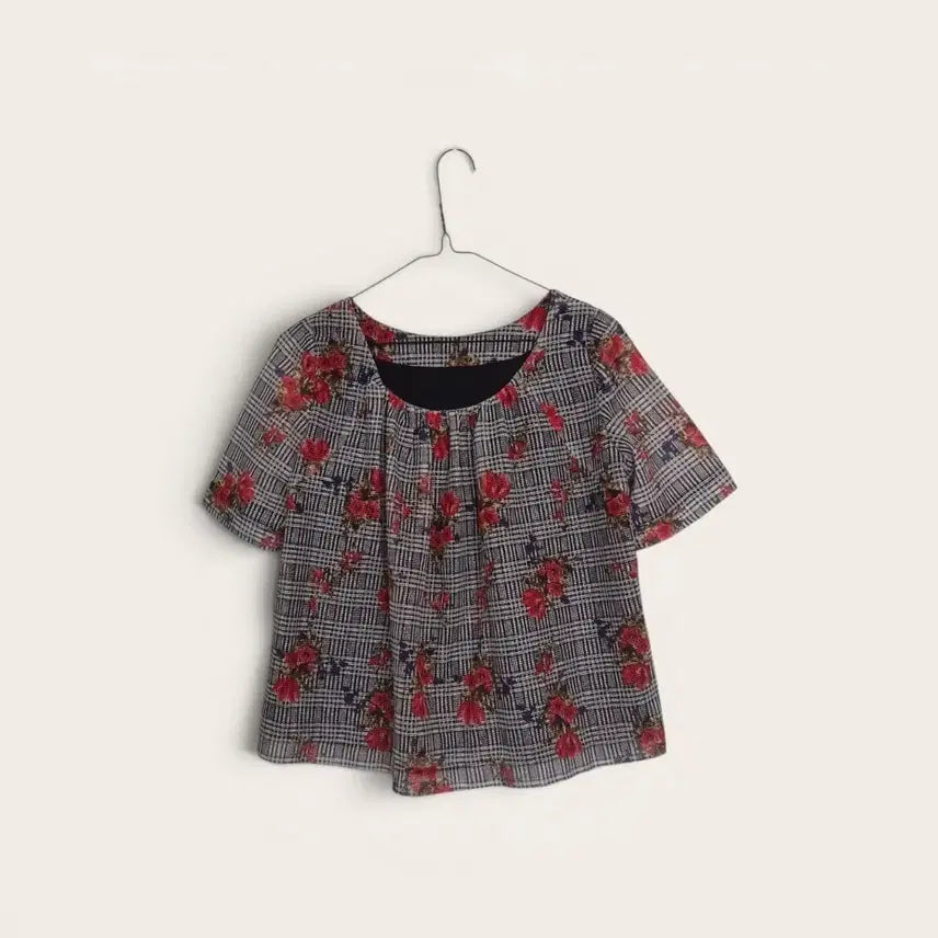 [BUNJANG] Floral Check Pattern Blouse / 플라워 체크 패턴 블라우스