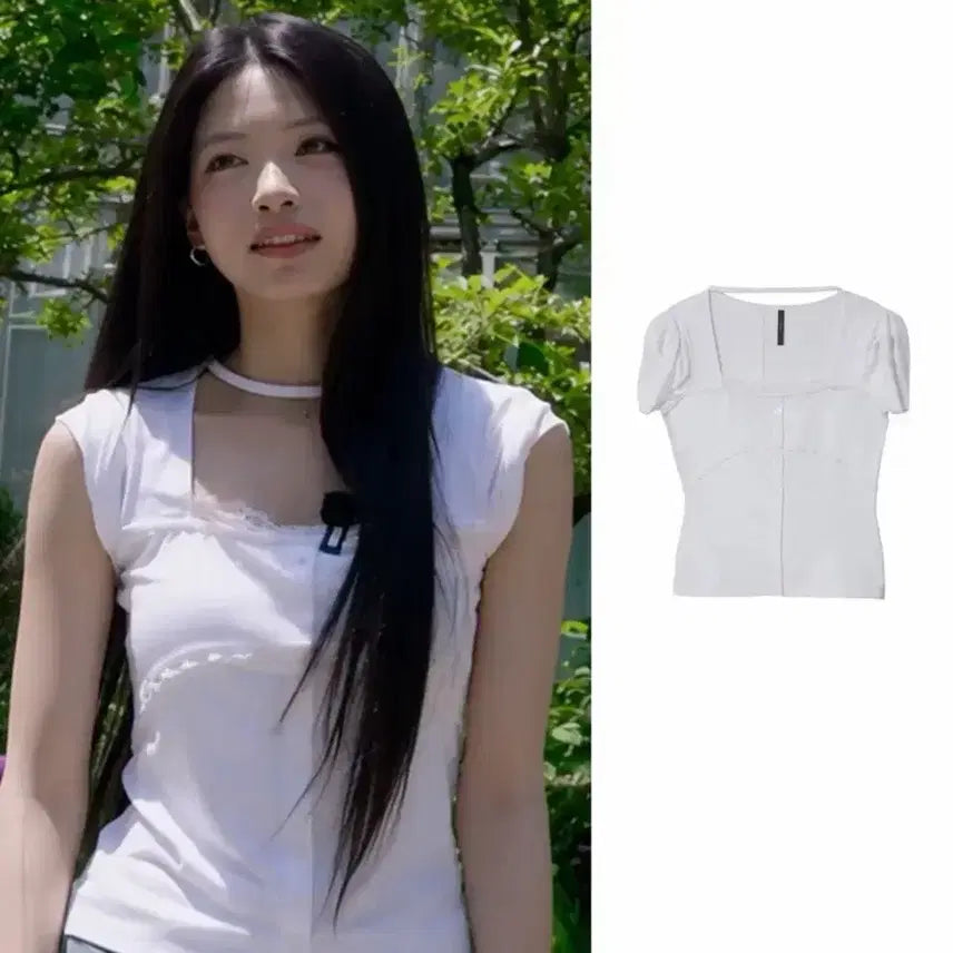 [BUNJANG] Flareup Square Neck Short Sleeve Blouse White / 플레어업 스퀘어넥 반팔 블라우스 화이트