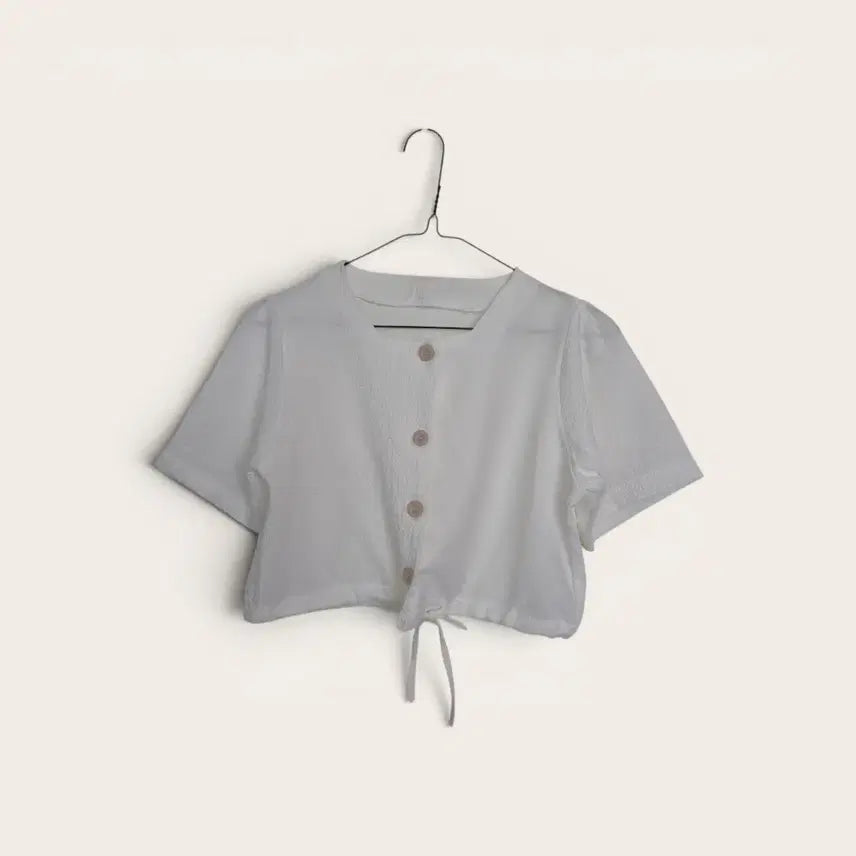[BUNJANG] White Cropped Blouse / 화이트 크롭 블라우스