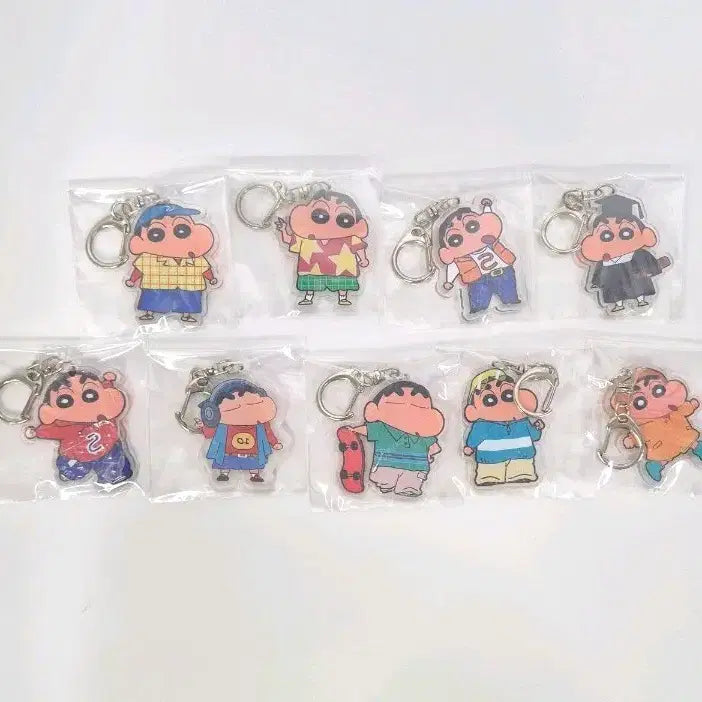 [BUNJANG] Crayon Shin-chan Retro Matte Acrylic Keychain 9-Piece Set / 짱구 아크릴 키링 9종 세트