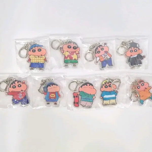 [BUNJANG] Crayon Shin-chan Retro Matte Acrylic Keychain 9-Piece Set / 짱구 아크릴 키링 9종 세트
