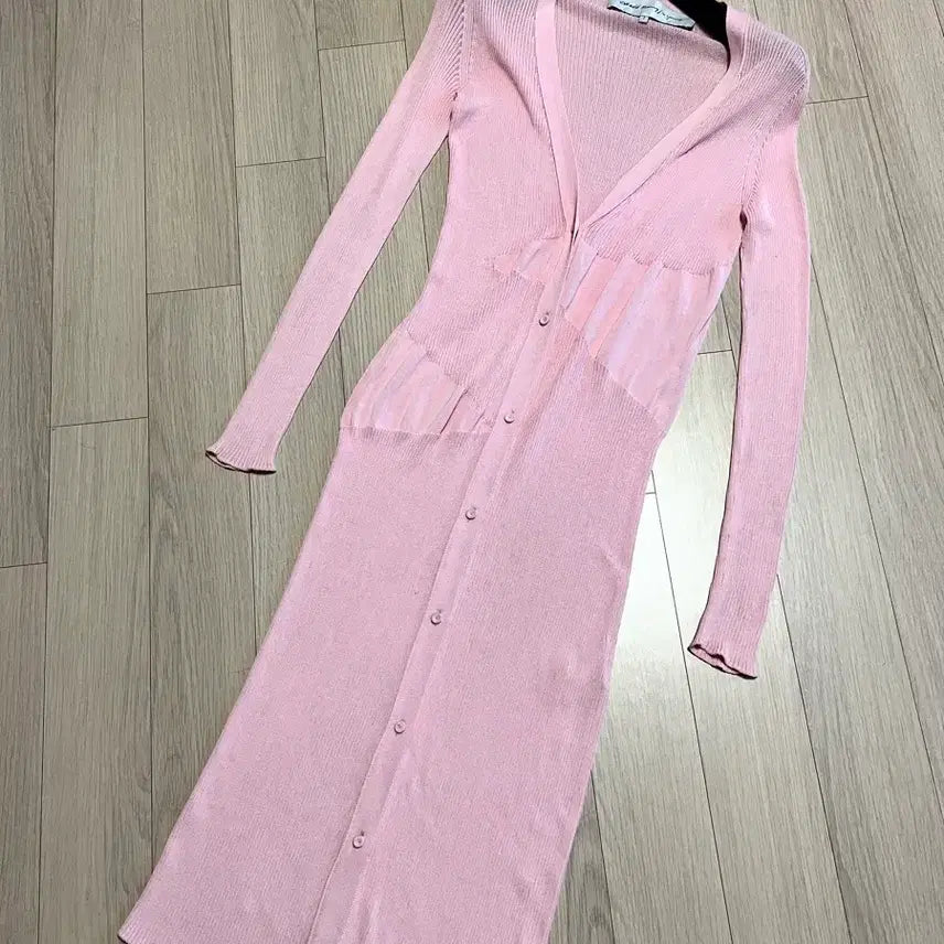 [BUNJANG] OBZEE Pink Ribbed Cool Knit Long Cardigan / 오브제 OBZEE 핑크 골지 쿨니트 롱가디건 딸기우유 봄여름 살안타