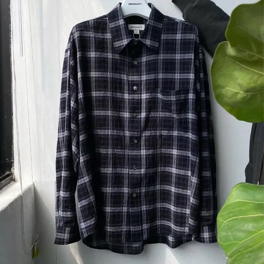 [BUNJANG] 999 Humanity Easy Check Shirt Black / 999휴머니티 이지체크셔츠 블랙 3(L)