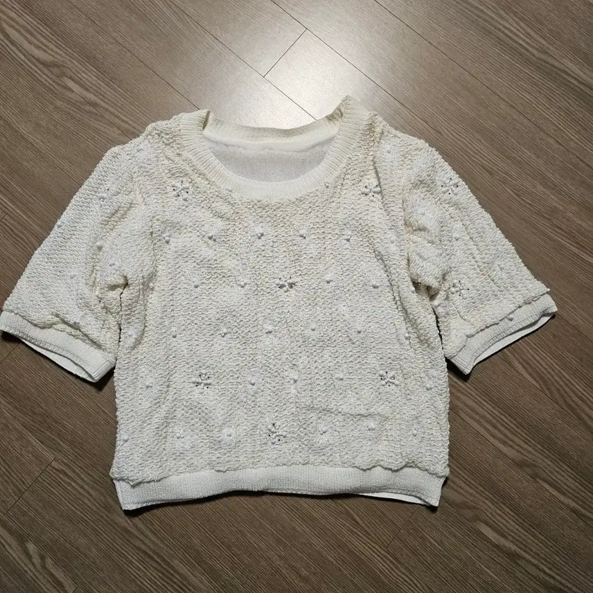 [BUNJANG] Women's Lace Knit Short Sleeve Top / 여성 레이스 니트 반팔