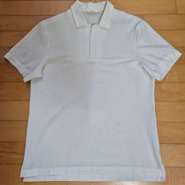 [BUNJANG] TIME HOMME Open Collar Short Sleeve T-Shirt White / *TIME 타임옴므 오픈카라 반팔 티셔츠 95*
