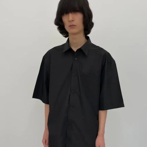 [BUNJANG] Goo Min Sung Oversized Nylon Big Half Shirt Black / 구민성 / 오버사이즈 나일론 빅 하프 셔츠 블랙 / S
