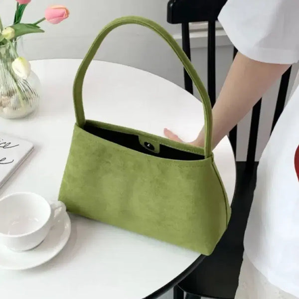 [BUNJANG] Suede Hobo Shoulder Bag Olive Color / 스웨이드 숄더백 호보백 올리브컬러 포인트백