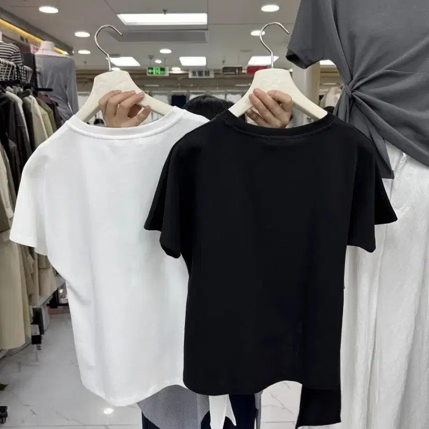 [BUNJANG] Lounge T-Shirt Set Black/White / 라운지 반팔티 블랙/화이트 세트