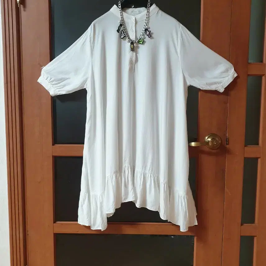 [BUNJANG] Ruffle Hem Long Blouse Dress / (2회착용/드라이완료)밑단프릴 원피스형 롱블라우스