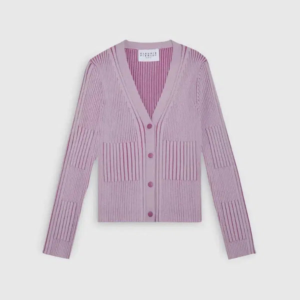 [BUNJANG] Claudie Pierlot Purple Pink Two-Tone Ribbed Knit Cardigan / 클로디피에로 퍼플 핑크 투톤 골지 니트 가디건 1사이즈