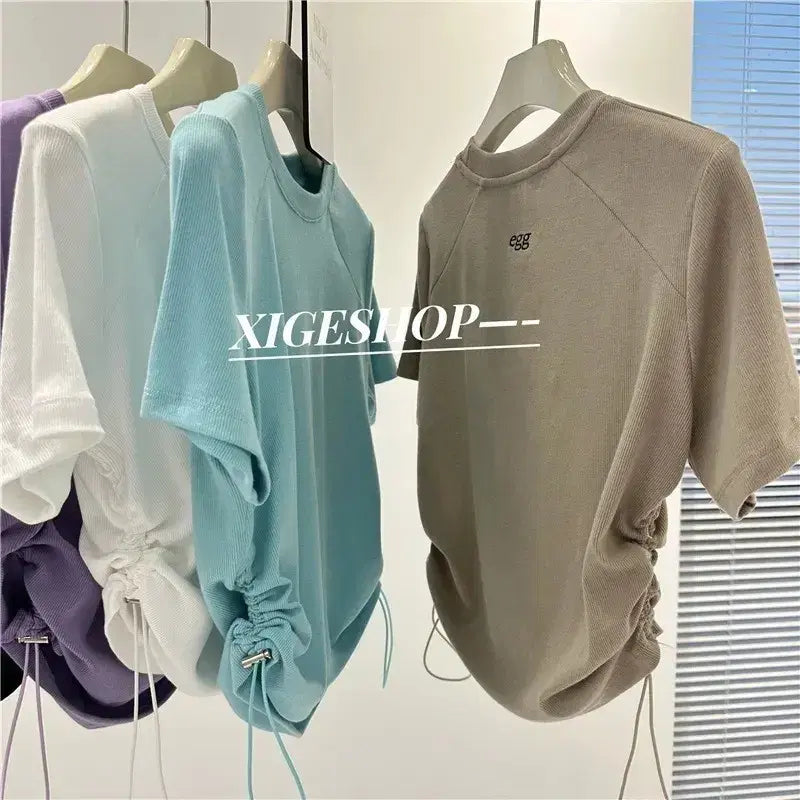 [BUNJANG] Ruffled Short Sleeve T-Shirt Set (5 Colors, Excluding White) / 셔링 반팔 티셔츠 5종컬러세트 (화이트제외)대체+1
