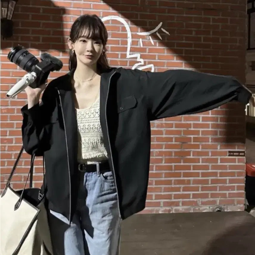 [BUNJANG] AVIE MUSE Zipper Shirt Black ONE Size / 아비에무아 지퍼 셔츠 블랙