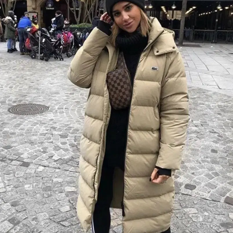 [BUNJANG] Lacoste Sable Live Long Down Puffer Jacket - Beige / 라코스테 롱 패딩 다운 롱 세이블 라이브