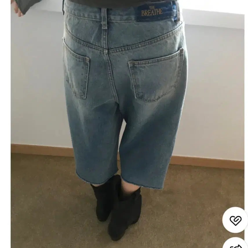 [BUNJANG] BREATHE String Denim Pants Bermuda Fit Cut-off Hem / 브리드 스트링 데님 팬츠 일자핏 밑단 컷팅 중청 데님 청 6부 반바지 새상품