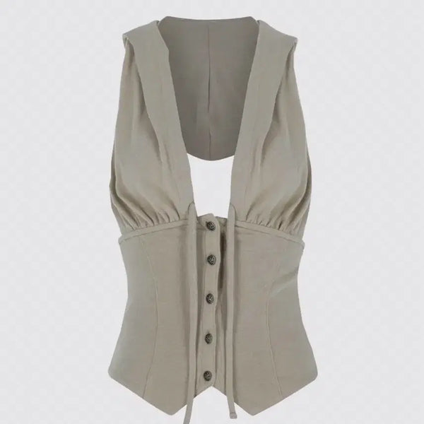 [BUNJANG] SCULPTOR Classic Sleeveless Hoodie Beige / SCULPTOR 스컬프터 Classic Sleeveless Hoodie Beige