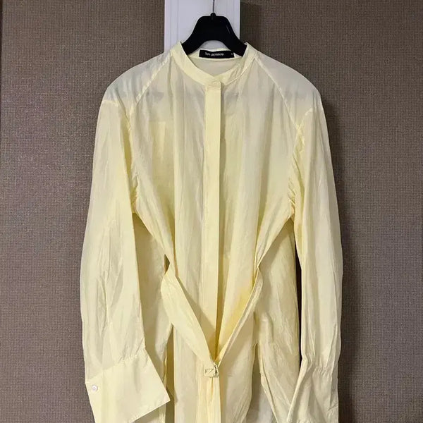 [BUNJANG] Tom Greyhound Belted Round Neck Blouse - Lemon Yellow / 한섬 톰그레이하운드 바스락 벨트 셔츠 노카라 라운드넥 블라우스 여름 레몬 옐로우