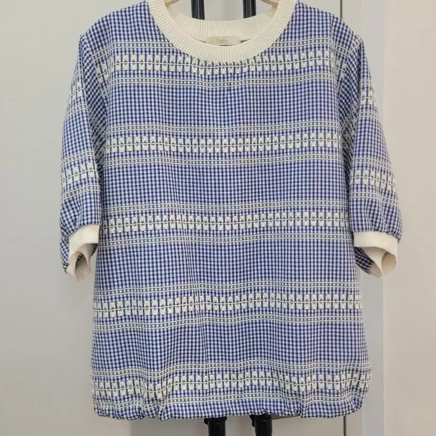 [BUNJANG] Boetti Gingham Check String Short Sleeve Blouse / 보에티 Boetti 깅엄체크 스트링 반팔 티셔츠 블라우스 55~77 프리사이즈