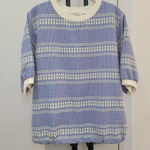[BUNJANG] Boetti Gingham Check String Short Sleeve Blouse / 보에티 Boetti 깅엄체크 스트링 반팔 티셔츠 블라우스 55~77 프리사이즈