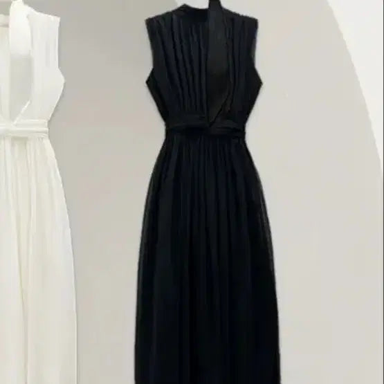 [BUNJANG] Black Chiffon Dress with Scarf / 블랙 쉬폰 원피스(스카프포함)