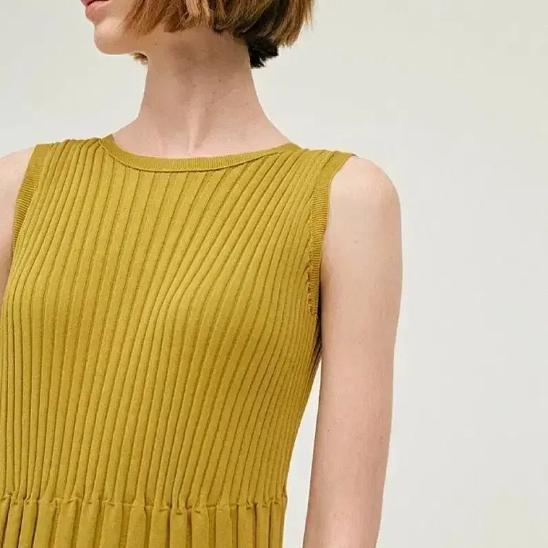 [BUNJANG] SYSTEM Pleated Rib Knit Sleeveless Maxi Dress / 한섬 시스템 플리츠 리브 니트 드레스 SYSTEM 골지 나시 롱 주름 원피스 민소매 슬리브리스 여름