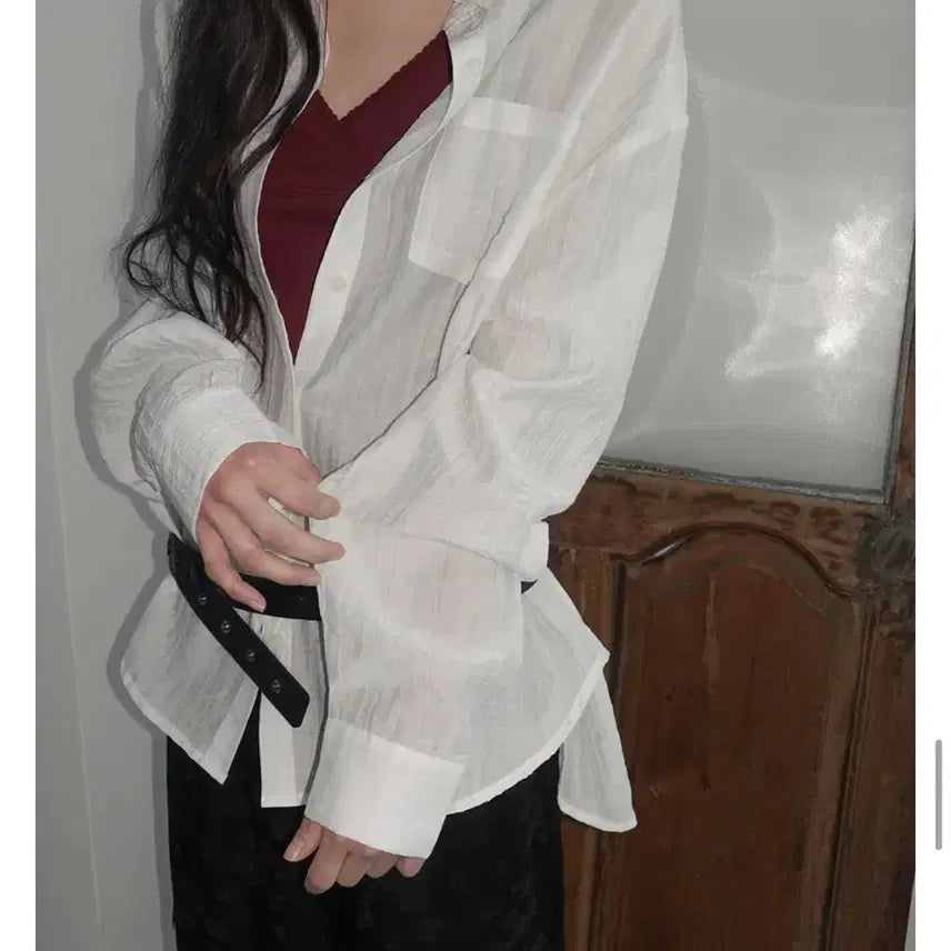 [BUNJANG] Morento Claudine Stripe Oversized Tencel Shirt / 모렌토 클로딘 스트라이프 오버핏 텐셀 셔츠