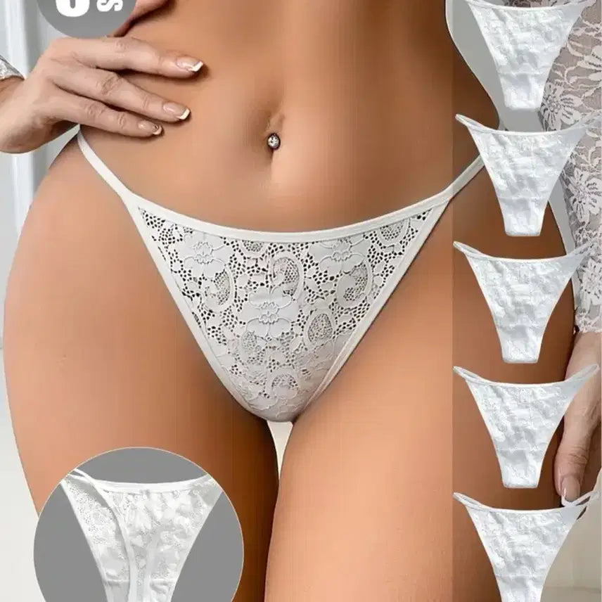 [BUNJANG] Women's White Lace Thong Panties (5-Pack) / (새상품) 화이트 여성 레이스 티팬티 5장
