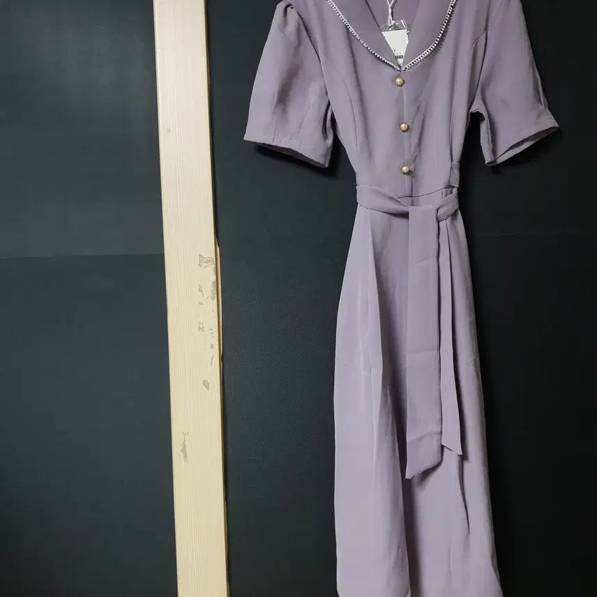 [BUNJANG] Sailor Collar Short Sleeve Long Dress - Light Purple / 진짜만원 새상품 세일러카라 허리묶음 반팔 롱원피스 66 날씬77 연보라