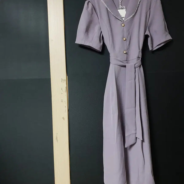 [BUNJANG] Sailor Collar Short Sleeve Long Dress - Light Purple / 진짜만원 새상품 세일러카라 허리묶음 반팔 롱원피스 66 날씬77 연보라