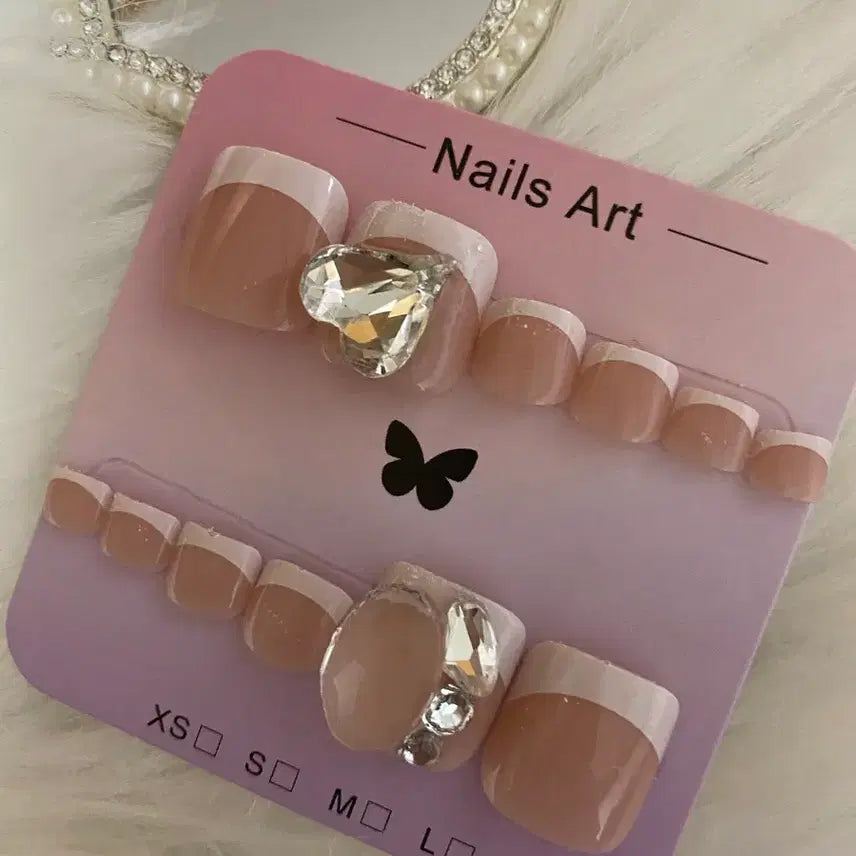 [BUNJANG] Handmade French Heart Cubic Pedicure Tips (10pc Set) / 수제패티팁