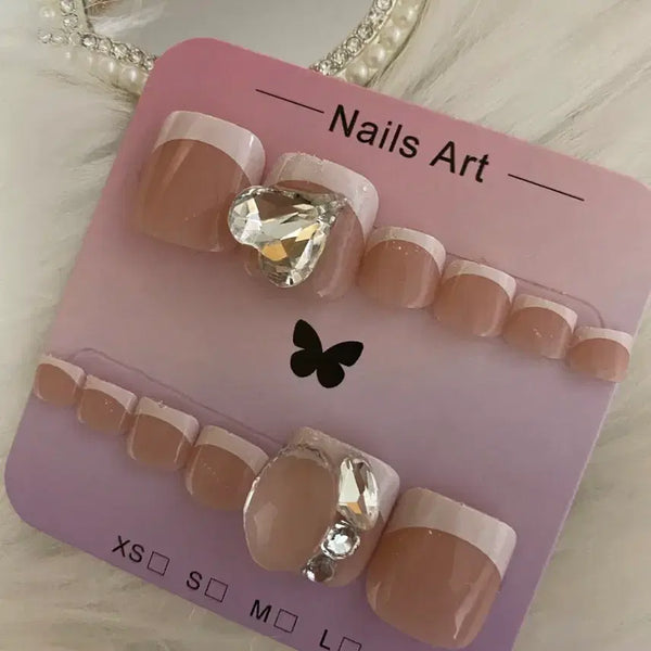 [BUNJANG] Handmade French Heart Cubic Pedicure Tips (10pc Set) / 수제패티팁